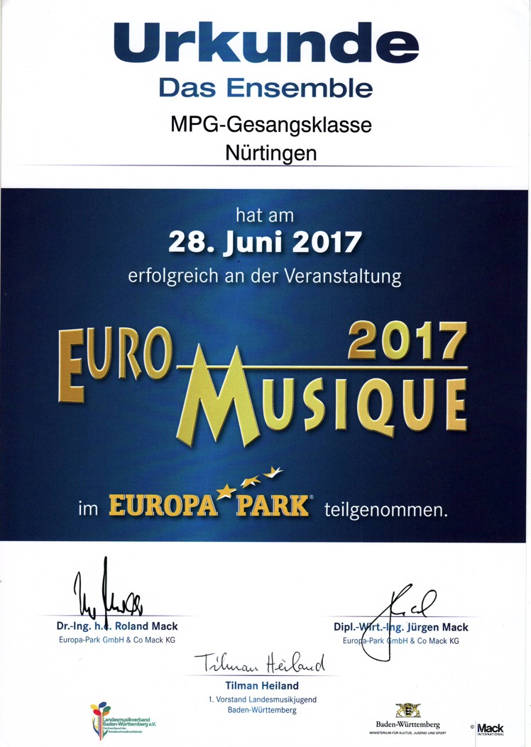 Europapark Gesangsklasse 2017